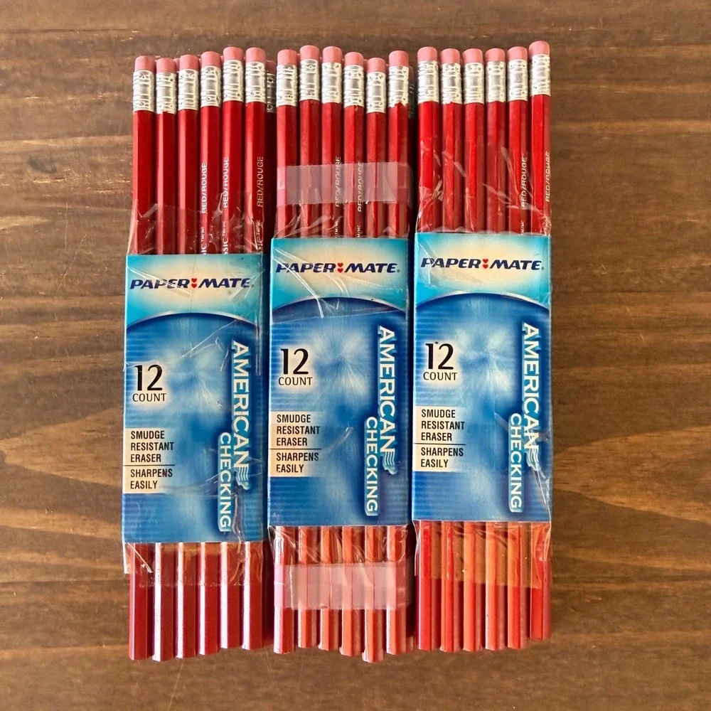 Lot of 3 Discontinued Paper Mate American Checking Red Correcting‎ Pencils 12ct